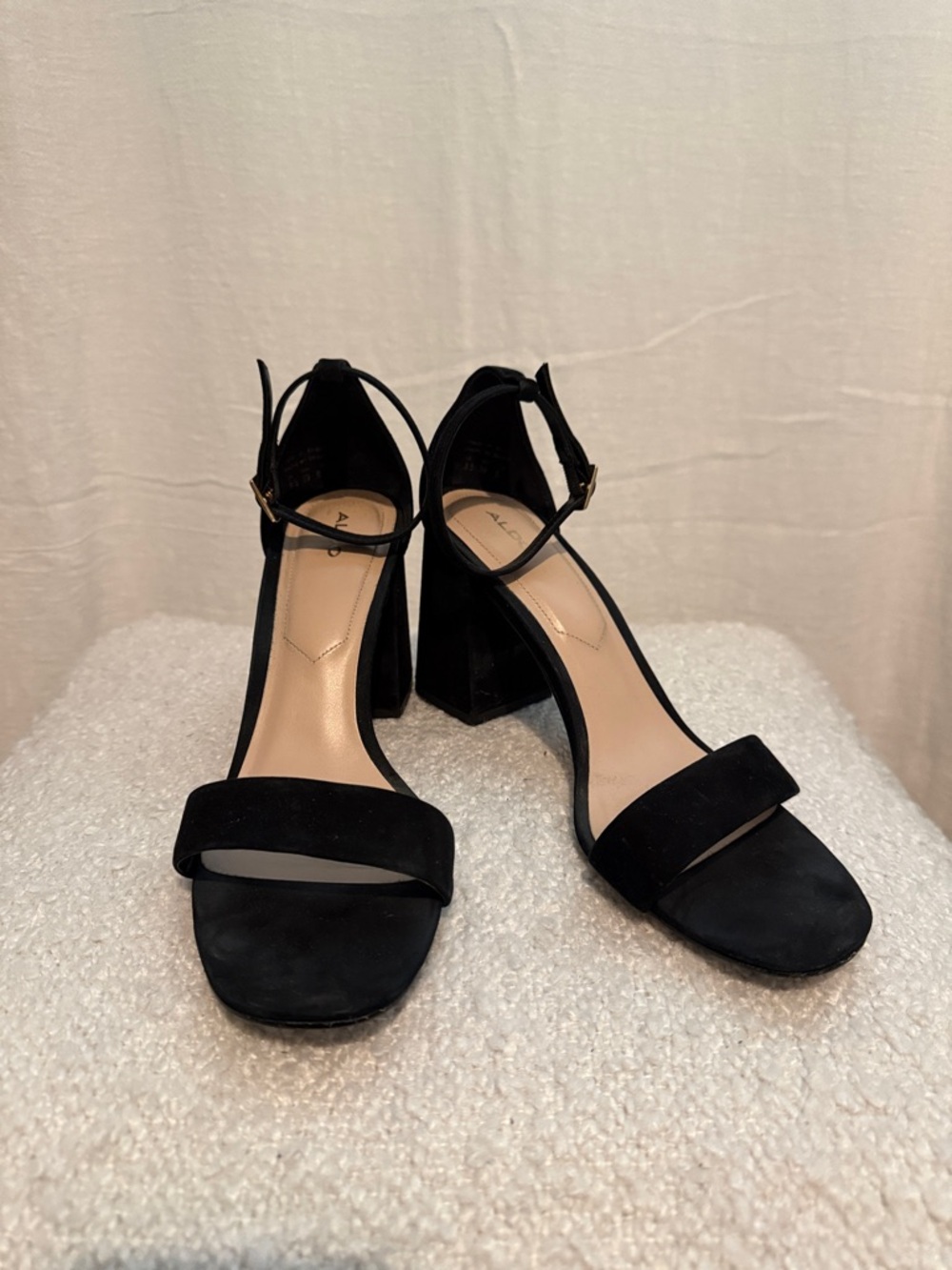 Aldo Black Suede Ankle-Strap Block Heels